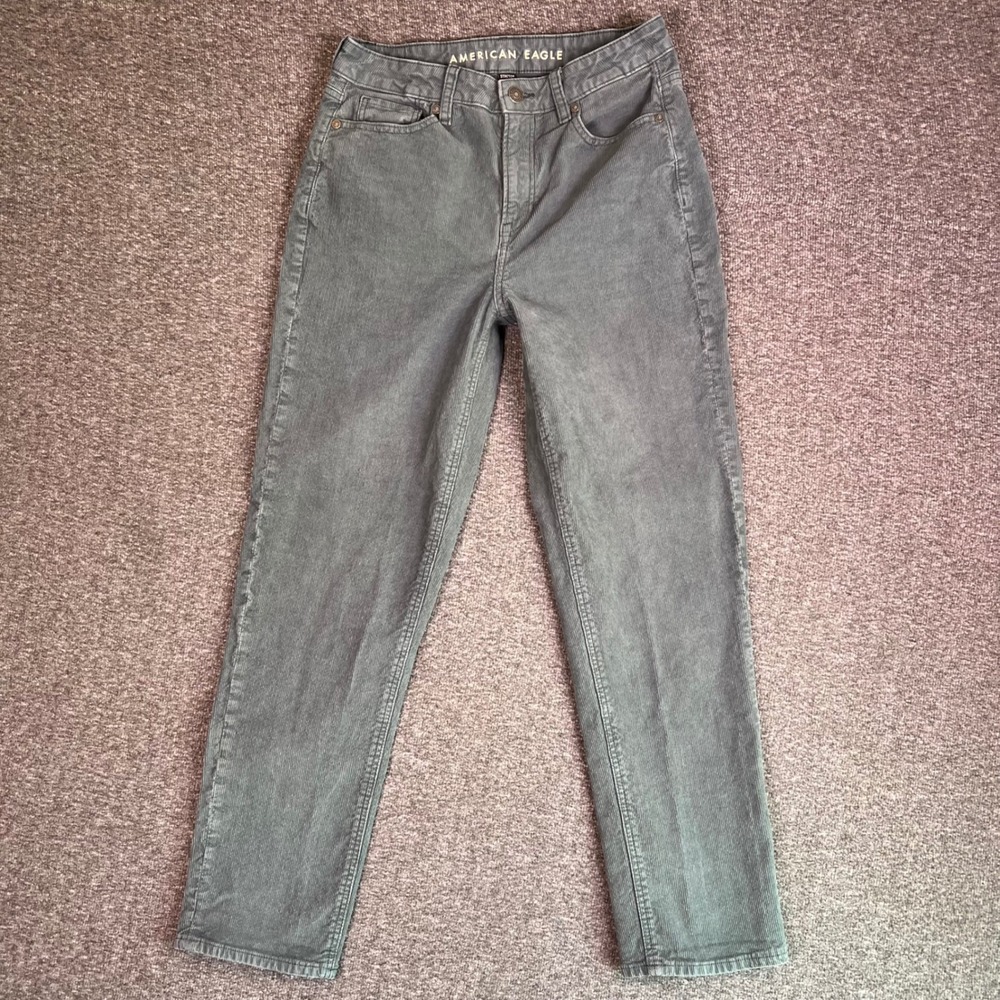American Eagle Corduroy Jeans Womens 4 Olive Cozy‎ Mom Straight Stretch 28x27